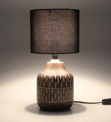 tu casa Wooden Table Lamp with Black Satin Shade 