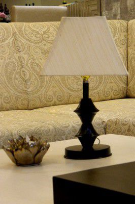 Tucasa Metal and Fabric Table Lamp with Shade, Orange