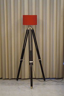 TUCASA Tripod Floor LAMP in Mango Wood with Fabric Shade