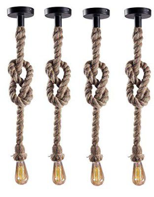 TUCASA Vintage fine(Pack of 4) Quality Metal Edison lamp Rustic Rope Hanging, Standard(Black and Brown)(Bulb not Included)