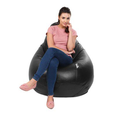 TUD Leatherette Classic XXXL Bean Bag with Beans Filled - Black