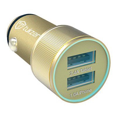 Tukzer 3.4 Amp Universal Car Mobile Charger| Dual USB Port 2.4A + 1A Fast Charging| DC12V-24V Cigarette Lighter Adapter| for All Smart Phones and Tablets (Gold)