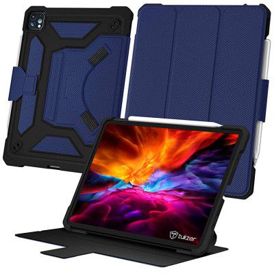 Tukzer - Armour Smart Case Cover for iPad 11 (2020, 2018) with Apple Pencil Holder Rugged, Trifold Smart Flip Folio, Auto Sleep/Wake (Blue)