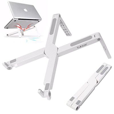 Tukzer Foldable Laptop Stand Notebook Riser for Laptop, Notebook & Tablets up to 15.6 Inch| Portable- 2 Level Height Adjustable, Ventilation for Cooling, Lightweight Durable ABS Plastic (White)