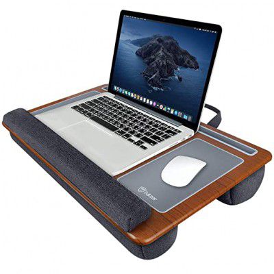 Tukzer Lap Desk Fits up to 17-Inch (43 cm) Laptop Angled Pillow Cushion with Built-in Mouse Pad & Phone Holder (Bamboo Wood)