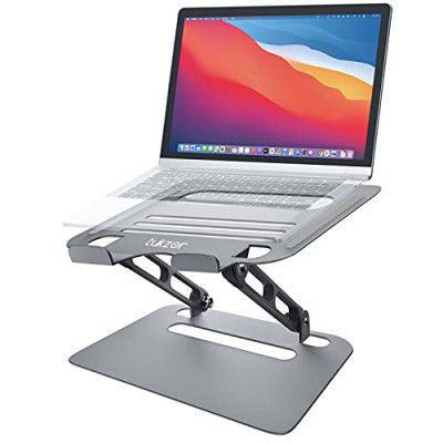 Tukzer Tabletop Foldable Laptop Stand Riser Elevator for Laptop, MacBook, Notebook & Tablets Upto 15.6 Inch, Super Air Ventilation for Cooling, Height & Angle Adjustments| Anodized Aluminum Structure