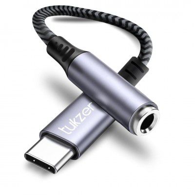 Tukzer Type C to 3.5mm Audio Jack Cable, DAC Headphone/Earphone Converter Adapter (12CM/ Black+Grey)