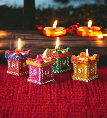 Tulsi Shaped (Pack of 4) Multicolour Terracotta Diya
