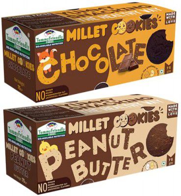 TummyFriendly Foods Millet Cookies - Chocolate Cookies, Peanut Butter Cookies. Healthy Millet Biscuits for babies, kids, adults - Pack of 2-75 grams Each