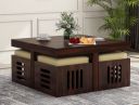 TUNGARIYA Furniture Solid Sheesham Wood Coffee Table with 4 Stools ...