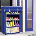 TURBOMAX Multipurpose 4-Tiers Shoe Rack with Dustproof Zip Cover, Multiuse Wide Space Storage Rack made by Non Woven Fabric for footwear, Toys, clothes (4 Shelves) (Blue), Plastic Non Woven...