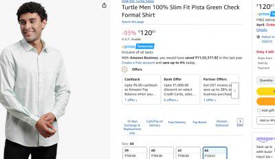Turtle Men 100% Slim Fit Pista Green Check Formal Shirt