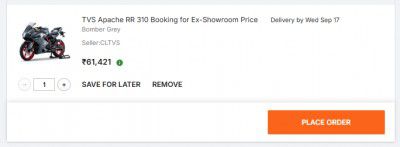 TVS Apache RR 310 Booking for Ex-Showroom Price  (Bomber Grey)