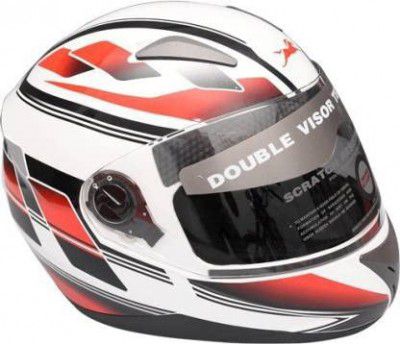 TVS Full Face Graphic Motorbike Helmet White & Red - M