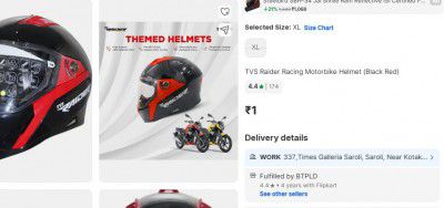 TVS Raider Racing Motorbike Helmet (Black Red)