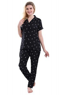 Two Dots Cross Line Printed Women's Rayon Night Suit Set
