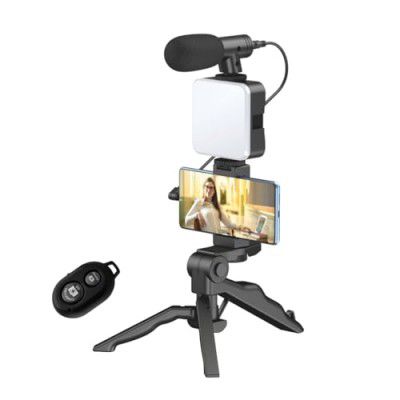 Tygot Vlogging Kit 6 in 1 for iPhone, Android (Tripod), Mini LED + Cardioid Microphone + Phone Clip + Tripod (T-6.1)