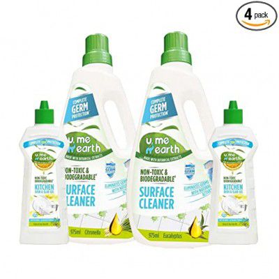 U Me N Earth Disinfectant Floor Cleaner | 1.95 L Pack & Kitchen Dishwash Gel 1 L | Pack of 4