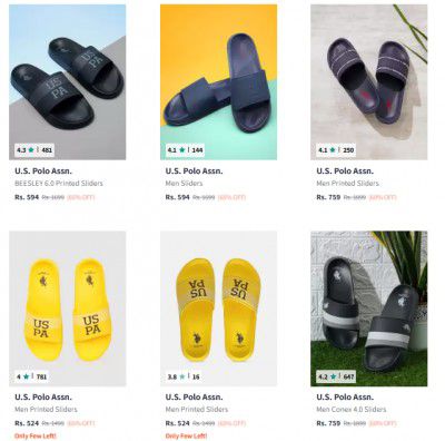 U.S Polo Assn. Men Slides Starts at Rs 524
