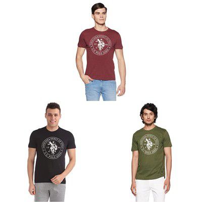 U.S. POLO ASSN. Mens Regular fit T-Shirt_Pack of 3-Black + Olive + Burgundy Mel M