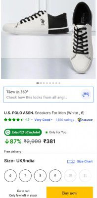 U.S. POLO ASSN. Sneakers For Men (White , 6)