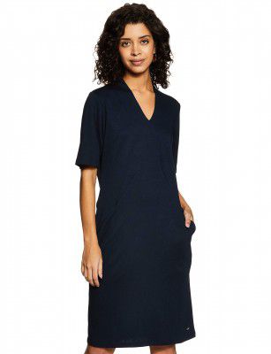 U.S. POLO ASSN. Women Synthetic A-Line Maxi Dress (Uwdr0733_Deep Navy_X-Small Hs), Blue