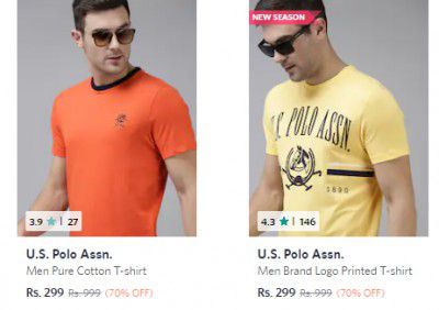 U.S. Polo Assn.Men's T-shirt Starts From ₹299