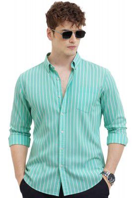U TURN Men's Casual Printed Striped Stylish Latest Formal Shirt for Men