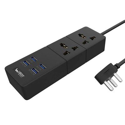 UBON 6-in-1 Power Series EXT-2, 1500W Extension Board with 2.1Amp 4 USB Charging Output & 2 Three Pin Power Sockets, 2mtr Cord Length, Smart Protection System, Universal Compatibility - Black