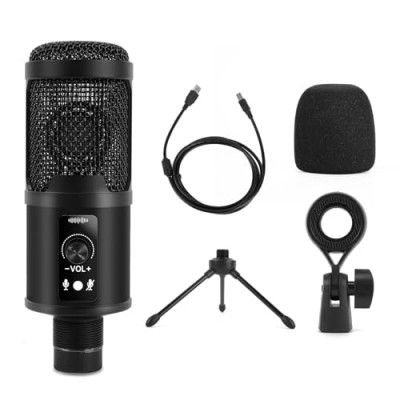 UCEC USB Condenser Unidirectional Mic for PC and Singing Recording Microphones with Mic Gain for Gaming Podcast Studio Vlogging, Black