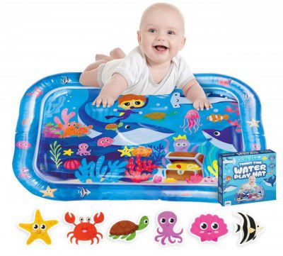 UCRAVO Tummy Time Water Play Mat for Babies & Infants Inflatable Sensory Learning Toy Leakproof Aqua Pad 