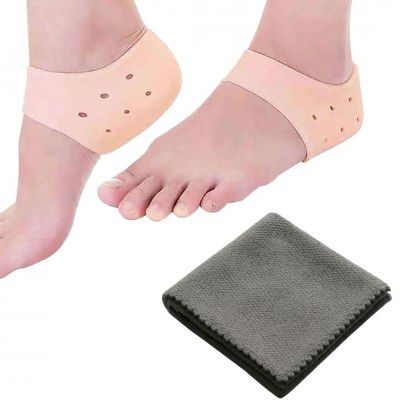 UFLOW Silicone Gel Heel Pad Socks for Pain Relief with Micro Fibre Cloth - 1 Pair