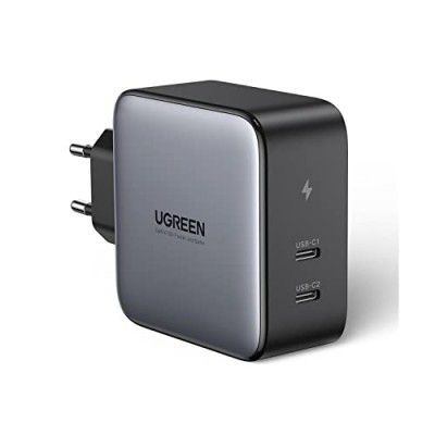 UGREEN 100 W USB C Charger USB C Power Supply 2-Port Charger PD Charger with PPS GaN Tech Compatible with MacBook Pro, MacBook Air, iPhone 12 Pro, iPad Pro, Dell XPS 15, Galaxy S21, Switch, etc.