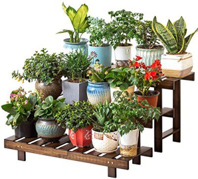 UHUD CRAFTS 3-Tier Plant Stand/Pot Stand, 3-Step Planter Holder, Flower Pot Display Shelf, Ladder Stand for Multiple Plants, Freestanding Plants Rack for Home, Garden, Patio, Balcony, Indoor Outdoor