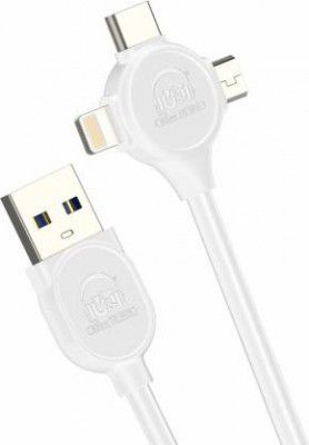 U&i Micro USB Cable 2.4 A 1 m Eye Series 3 in 1 High Quality 1M 2.4A Data Cable UiDC-1521  (Compatible with All Android Devices, White, One Cable)