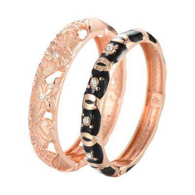 UJOY Base Metal, Gold Plated with Cubic Zirconia Enamel Bracelet for Women (Gold, Black)