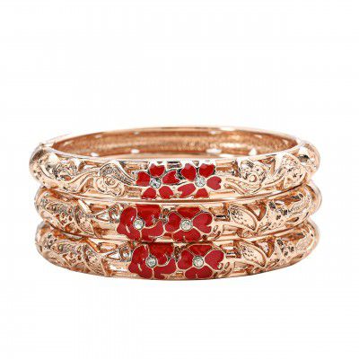 UJOY Flower Gold Plated Bracelets Cubic Zirconia Bangles for Women & Girls Gift (Set of 3) 2.1 size