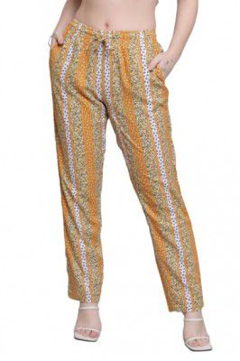 Ukara Women's Yellow Printed Striped Design Pant | Trousers for Women