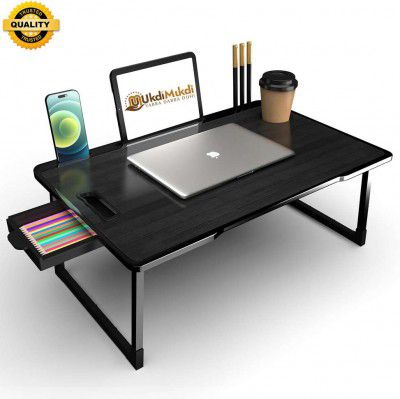 UkdiMukdi Wood Portable Laptop Table (Finish Color - COTTED BLACK, Pre Assembled)
