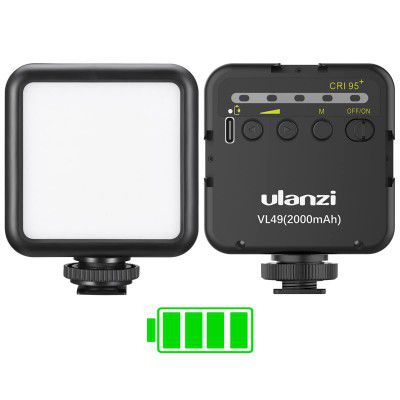 ULANZI VL49 2000mAh LED Video Light w 3 Cold Shoe Mounts Type C Charging Soft Light Panel