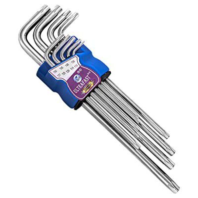 ULTRAFAST 9-Piece Torx Key Set Long Arm Allen Wrench keys Chrome Vanadium Steel for Furniture Assembly Bicycle Repair Tightening Loosening