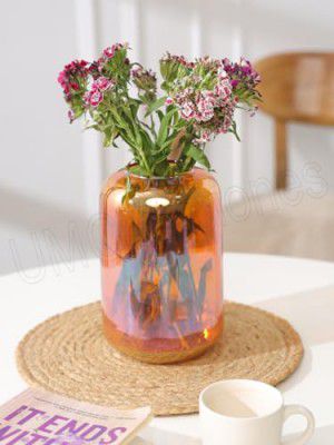 UM Creaciones Papaya Orange Glass Vase Set Suitable for Home Décor,Flower Arrangements,Centerpieces,Gifts(Size-8 Inch)(Pack of 1)