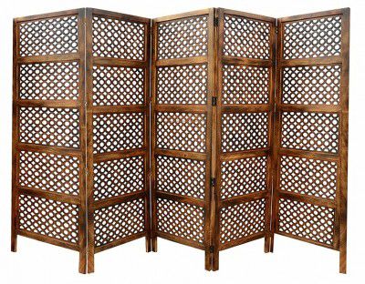 UMAMA Handicraft Wooden Room partition/ Divider / Wooden Separator 5 Penal (72X100 inch) Brown