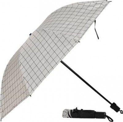Umbrella mart 3 Fold Checkered Printed Rain Sun & UV Rays Protective Manual Open Umbrella (Grey)
