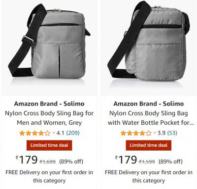 Amazon Brand - Solimo Nylon Cross Body Sling Bag @ 89% Off