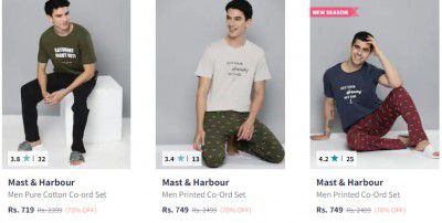 Mast & Harbour Men's Co-ord Set Flat @ ₹359