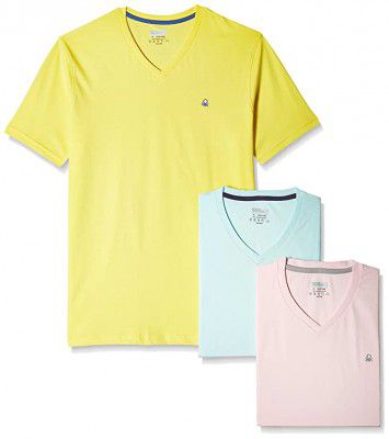 Undercolors of Benetton Mens Cotton T-Shirt (016DI Pink/Sky blue/Yellow S)-902