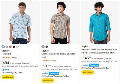 Amazon: Upto 80% OFF On Spykar Men's Clothing
