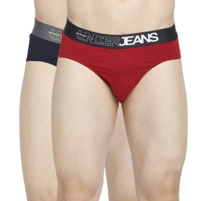 Underjeans Cotton Blend Men Premium Dark Grey & Olive Brief Pack of 2 Regular Fit Solid
