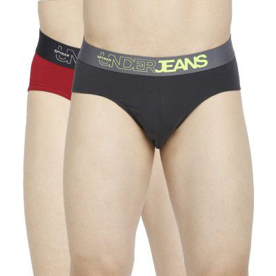 Underjeans Cotton Blend Men Premium Dark Grey & Olive Brief - Pack of 2 Regular Fit Solid